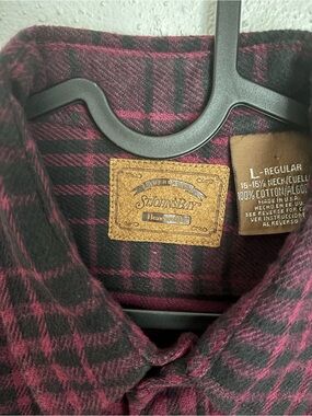 Vintage Authentic St. John's Bay Men's Plaid Jacket in Burgundy and Black